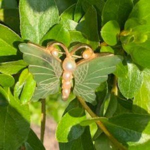 Vintage Green jade with pearl butterfly brooch